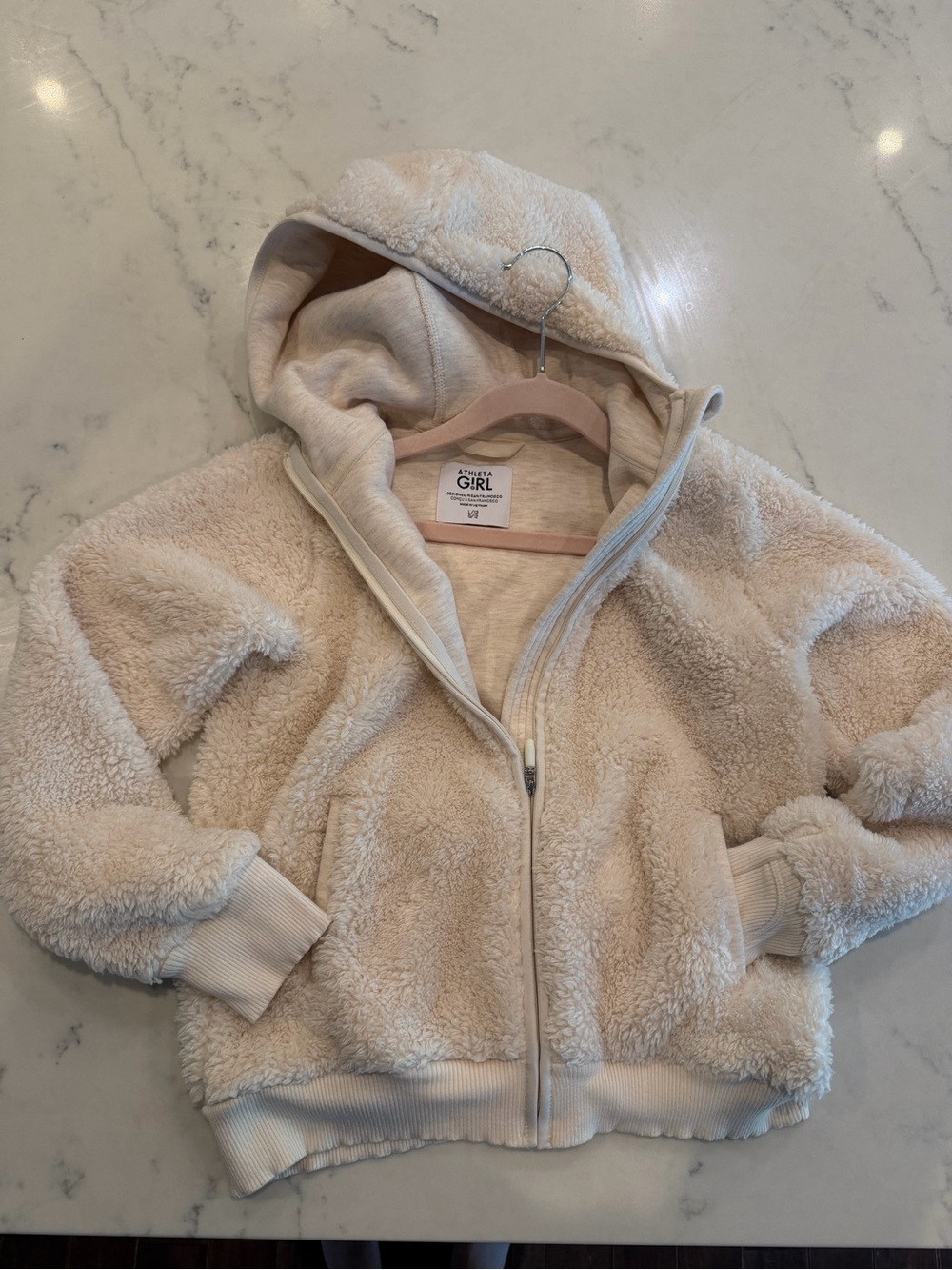 Athleta Girls’ Cream Sherpa Hooded Zip Jacket